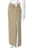 Khaki Sexy Solid High Opening Skinny Mid Waist Pencil Solid Color Bottoms