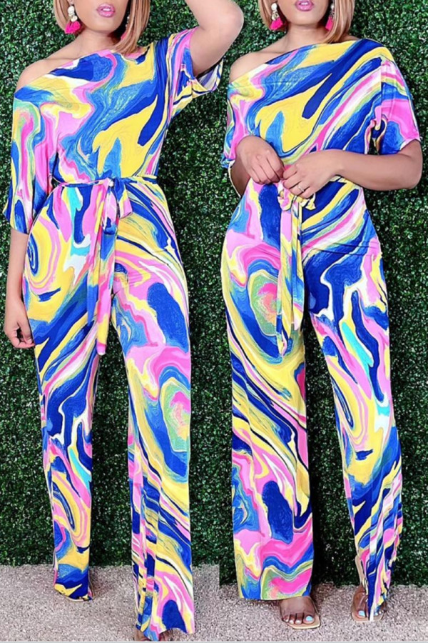 Colour Fashion Print Strap Design Regular Jumpsuits