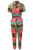 Multicolor Fashion Casual Not Positioning Printed Patchwork Zipper Collar Regular Jumpsuits