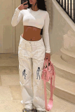 Grey Fashion Print Patchwork Mid Waist Straight Positioning Print Bottoms