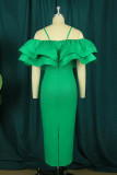 Rose Red Fashion Sexy Formal Solid Patchwork Backless Off the Shoulder Evening Dress