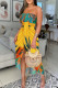 Yellow Fashion Sexy Print Backless Slit Strapless Sleeveless Dress Dresses
