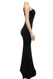 Red Fashion Sexy Solid Backless Slit Spaghetti Strap Evening Dress