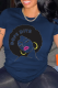 Navy Blue Fashion Vintage Print Patchwork O Neck T-Shirts