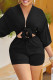 Black Fashion Casual Solid Bandage Hollowed Out Patchwork V Neck Regular Romper