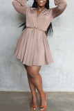 Bare Color Fashion Casual Solid Patchwork V Neck Long Sleeve Dresses