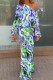 Royal Blue Fashion Casual Print Patchwork Oblique Collar Long Sleeve Two Pieces