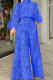 Royal Blue Fashion Casual Print Patchwork Half A Turtleneck Loose Jumpsuits
