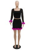 Rose Red Fashion Sexy Solid Patchwork Square Collar Long Sleeve Two Pieces