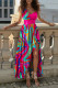 Rose Red Fashion Casual Print Patchwork Backless One Shoulder Sleeveless Dress