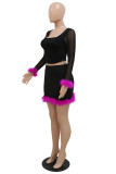 Rose Red Fashion Sexy Solid Patchwork Square Collar Long Sleeve Two Pieces