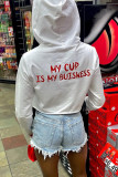 White Fashion Street Print Pullovers Hooded Collar Tops