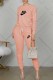 Nude Pink Fashion Casual Print Letter O Neck Long Sleeve Two Pieces