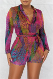 Multicolor Fashion Casual Print Patchwork Ribbon Collar Regular Romper