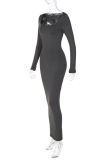 Grey Sexy Solid Patchwork U Neck Pencil Skirt Dresses