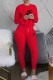 Red Fashion Casual Print Letter O Neck Long Sleeve Two Pieces