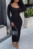 Grey Sexy Solid Patchwork U Neck Pencil Skirt Dresses