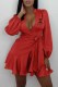 Red Fashion Sexy Print Letter V Neck A Line Dresses