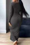 Grey Sexy Solid Patchwork U Neck Pencil Skirt Dresses
