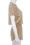 Gold Casual Solid Patchwork O Neck Short Sleeve Two Pieces