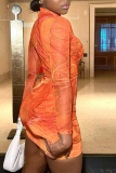 Orange Sexy Print Patchwork Half A Turtleneck Pencil Skirt Dresses