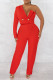 Red Fashion Casual Solid Patchwork Backless V Neck Long Sleeve Two Pieces