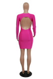 Rose Red Fashion Sexy Patchwork Tassel Sequins Patchwork V Neck Long Sleeve Dresses