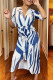 Blue Fashion Striped Print Frenulum Fold Dresses
