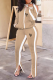 Khaki Casual Print Slit Zipper Collar Long Sleeve Two Pieces