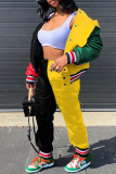 Black Yellow Casual Solid Patchwork Long Sleeve Two Pieces