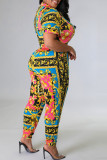 Multicolor Fashion Casual Not Positioning Printed Patchwork Zipper Collar Regular Jumpsuits
