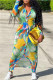 Green Fashion Casual Print Patchwork Turndown Collar Long Sleeve Dresses