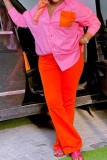 Pink Plus Size Fashion Patchwork Shirt Collar Two Pieces