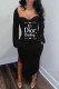 Black Fashion Sexy Print Slit Letter Square Collar One Step Skirt Dresses