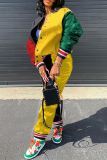 Black Yellow Casual Solid Patchwork Long Sleeve Two Pieces
