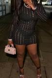 Black Fashion Pierced Hollowed Out Turtleneck Sheath Dresses