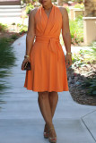 Orange Fashion Casual Solid Bandage V Neck Sleeveless Dress Dresses