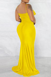 Red Fashion Sexy Solid Backless Slit Spaghetti Strap Evening Dress