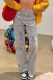 Grey Fashion Print Patchwork Mid Waist Straight Positioning Print Bottoms