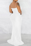Red Fashion Sexy Solid Backless Slit Spaghetti Strap Evening Dress