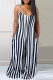 Black White Fashion Casual Striped Print Backless Spaghetti Strap Regular Jumpsuits