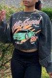 Grey Street Print O Neck Tops