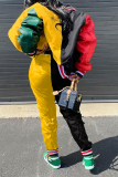 Black Yellow Casual Solid Patchwork Long Sleeve Two Pieces