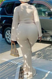 Apricot Fashion Casual Solid Bandage Cardigan Pants Turndown Collar Long Sleeve Two Pieces