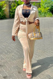 Apricot Fashion Casual Solid Bandage Cardigan Pants Turndown Collar Long Sleeve Two Pieces