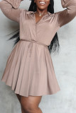 Bare Color Fashion Casual Solid Patchwork V Neck Long Sleeve Dresses