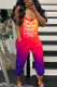 Orange Red Sexy Casual Gradual Change Print Backless Spaghetti Strap Regular Jumpsuits
