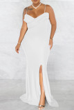 Red Fashion Sexy Solid Backless Slit Spaghetti Strap Evening Dress