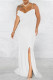 White Fashion Sexy Solid Backless Slit Spaghetti Strap Evening Dress