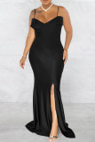 Red Fashion Sexy Solid Backless Slit Spaghetti Strap Evening Dress